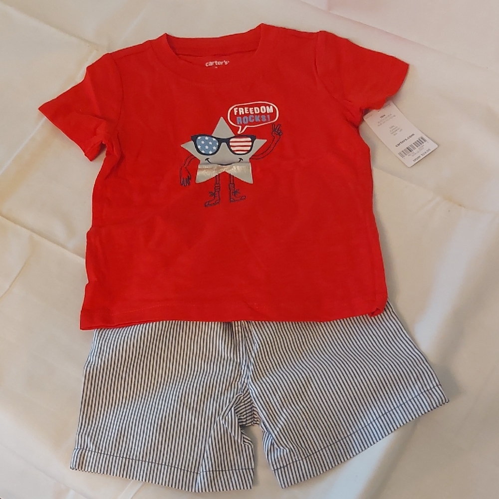 Carter's Red Star T-Shirt and Striped Shorts Set